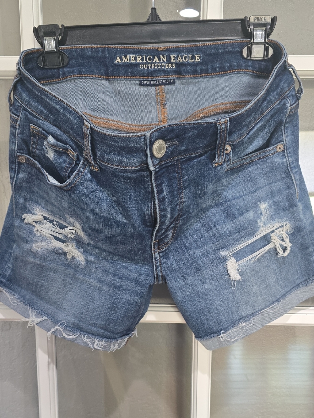 American Eagle Outfitters Distressed Dark Blue Denim Shorts
